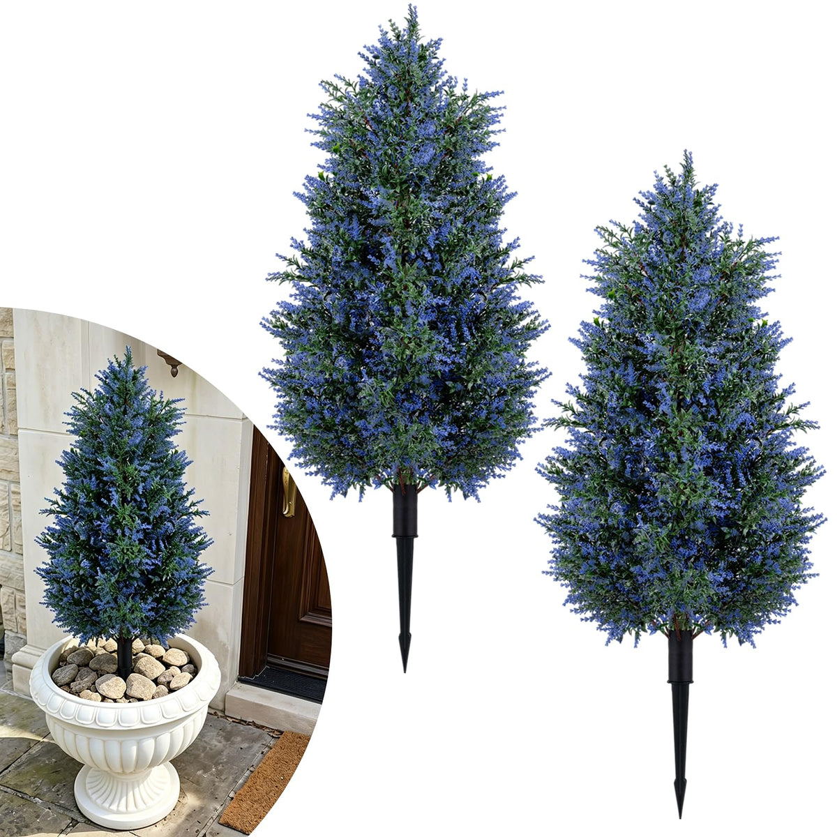 2 Pack 100cm Artificial Lavender Topiary Trees with Ground Spikes