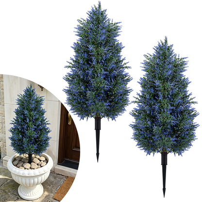 2 Pack 100cm Artificial Lavender Topiary Trees with Ground Spikes