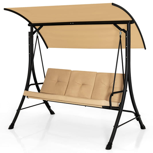 3 Seater Garden Hammock Bench Chair with Adjustable Canopy and Soft Cushions