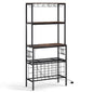 Wine Organizer with Power Outlet Multi-Tier Bakers Rack with Glass