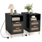 Narrow End Table with Charging Station and 2 Drawers for Bedroom