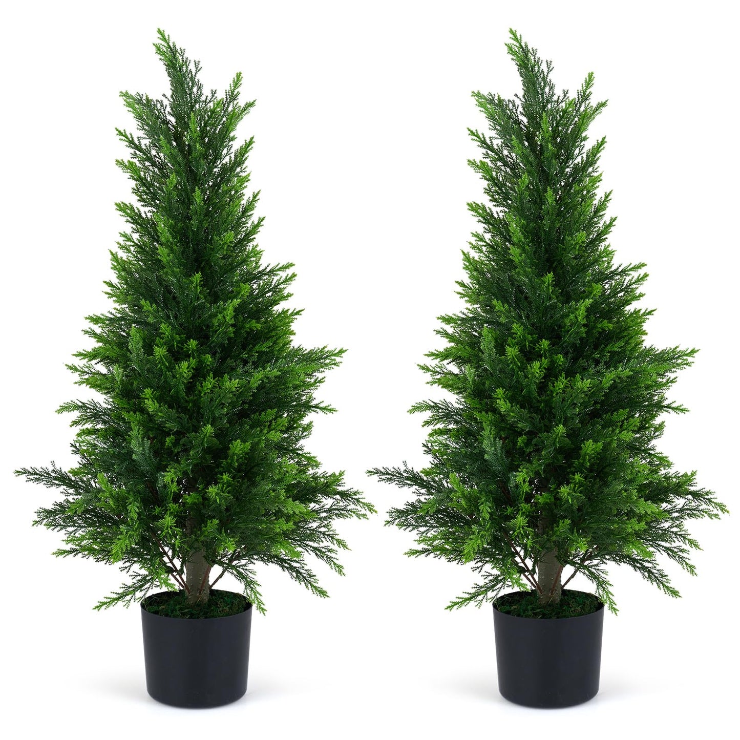 90CM/120CM Artificial Topiary Cedar Cypress Tree, Indoor Outdoor Fake Tree with Cement Plastic Pot