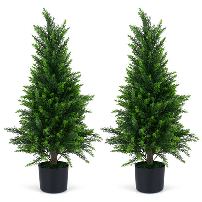 90CM/120CM Artificial Topiary Cedar Cypress Tree, Indoor Outdoor Fake Tree with Cement Plastic Pot