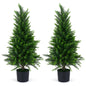 90CM/120CM Artificial Topiary Cedar Cypress Tree, Indoor Outdoor Fake Tree with Cement Plastic Pot