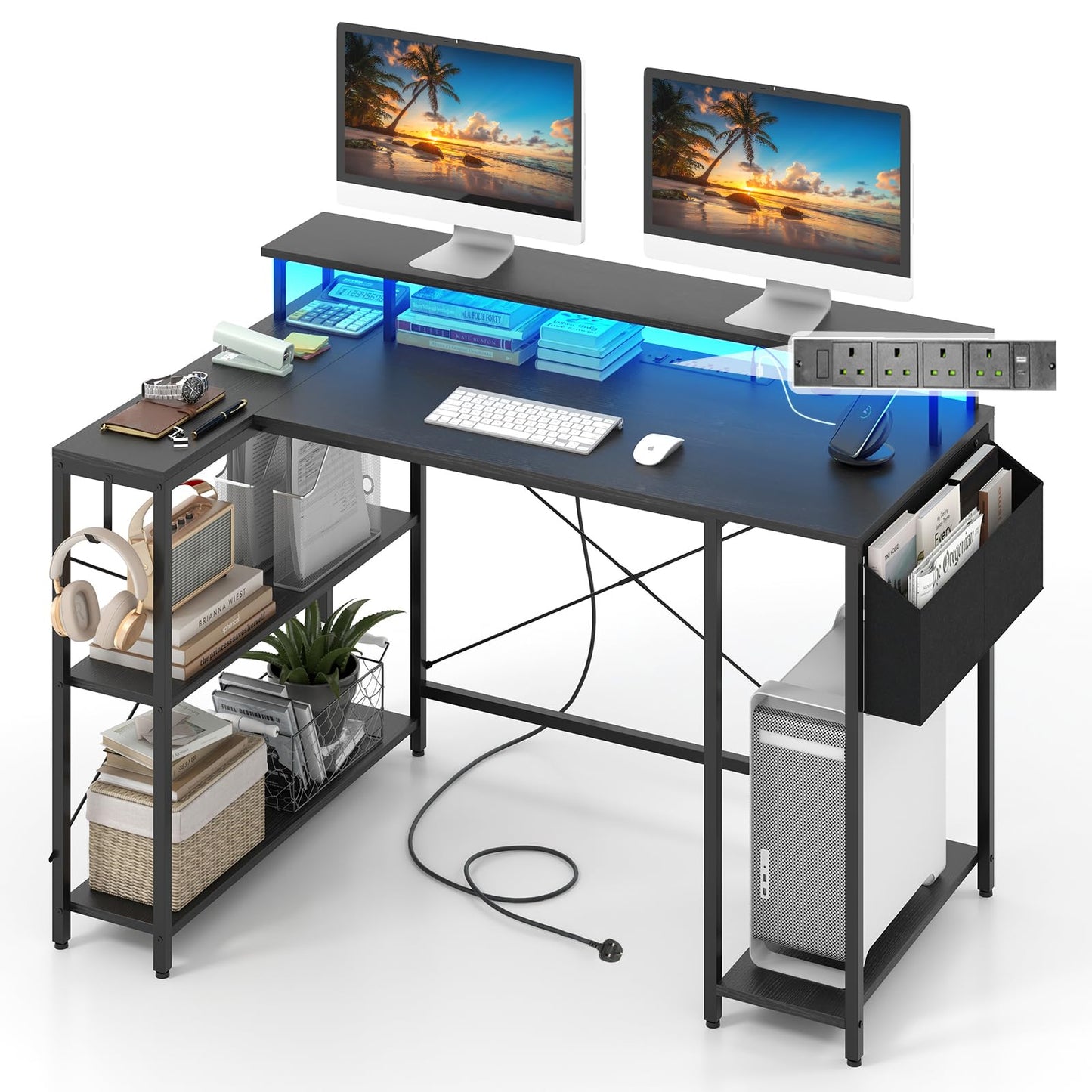 L-Shaped Computer Desk, 120CM Large Corner Desk Writing Study Table