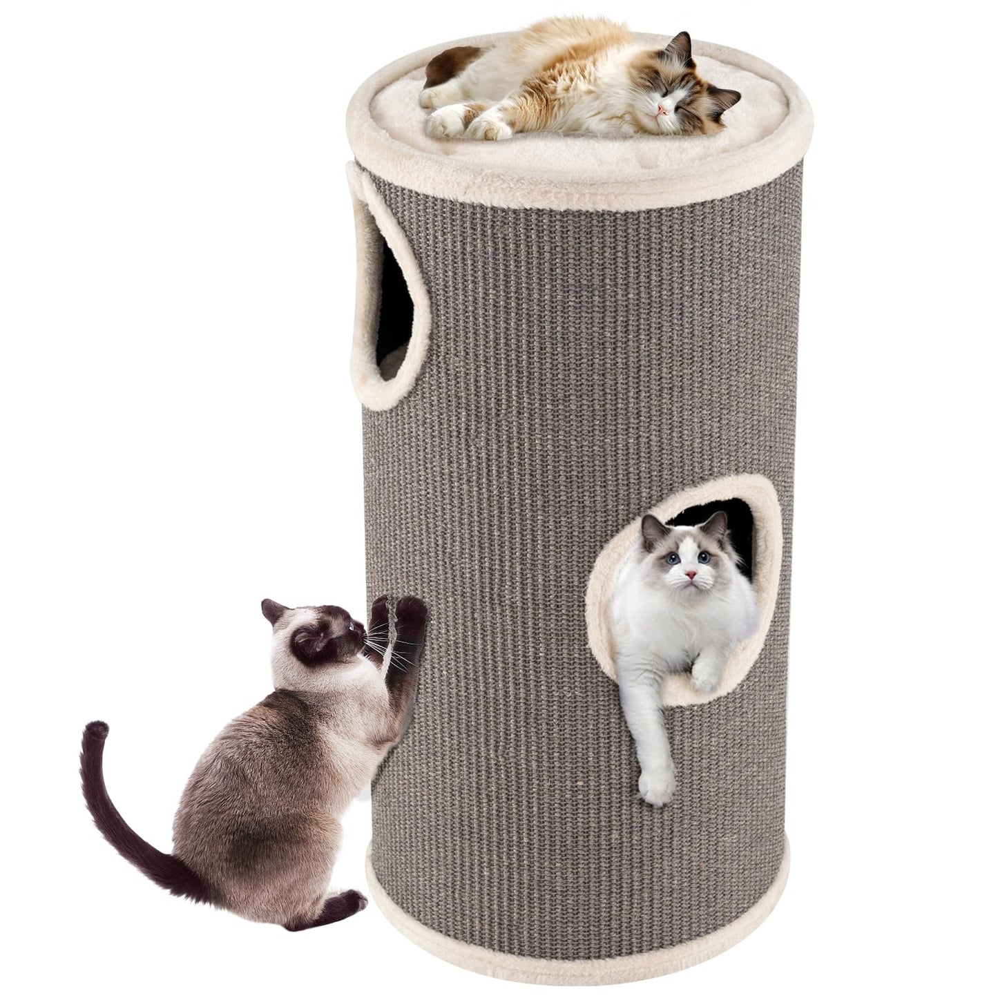 Cat House for Indoor Cats, 3/4-Story Cat Hideaway Cave Bed with Sisal Scratching Pad