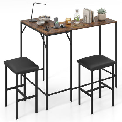 3-Piece Bar Table Set with Charging Station