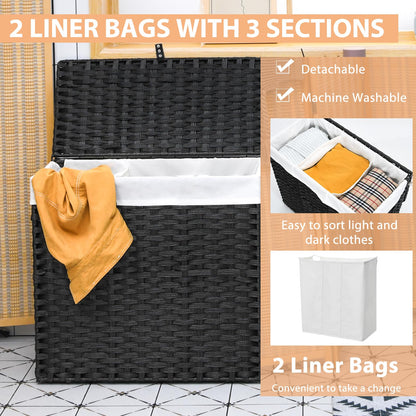 Laundry Hamper with Lid and Wheels and 2 Removable and Washable Liner Bags