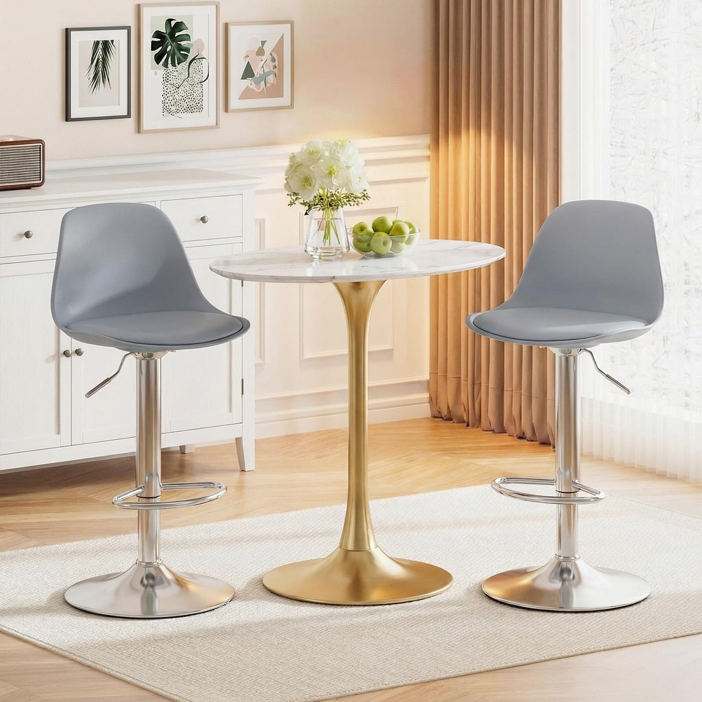 Bar Stools Set of 2, Height Adjustable Swivel Bar Chairs