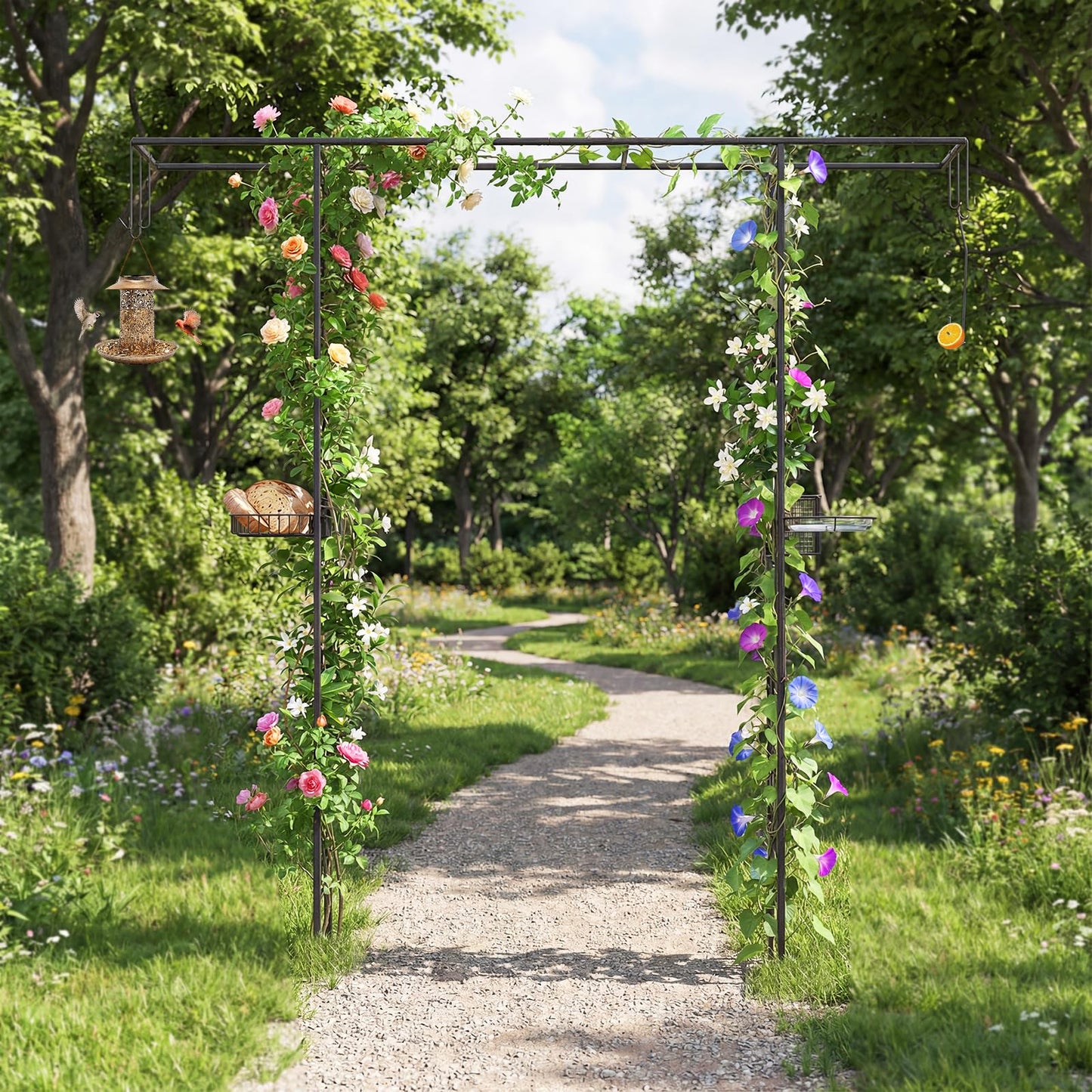 213cm Garden Arbor Feeding Station with Water Bowl and Mesh Tray