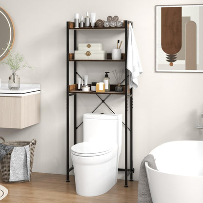 3-Tier Over The Toilet Storage Rack with 4 Hooks and Adjustable Bottom Bar