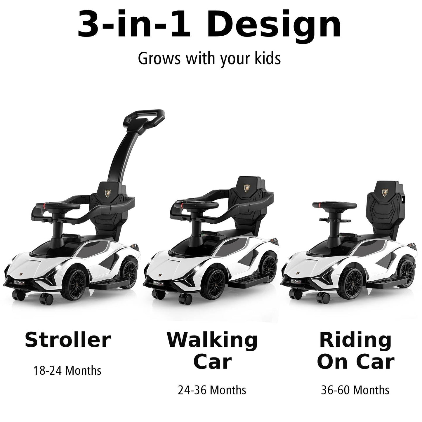 3-in-1 Ride On Push Car with Removable Guardrails and Handle