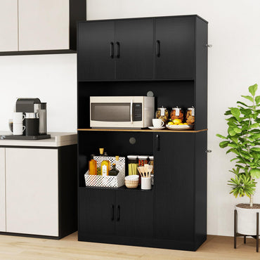 180 cm Tall Pantry Cabinet with Power Outlet and Microwave Stand