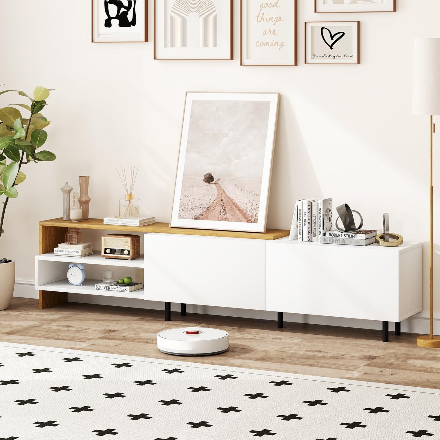 TV Stand for 80 Inches TVs with Storage Shelves and Cabinets