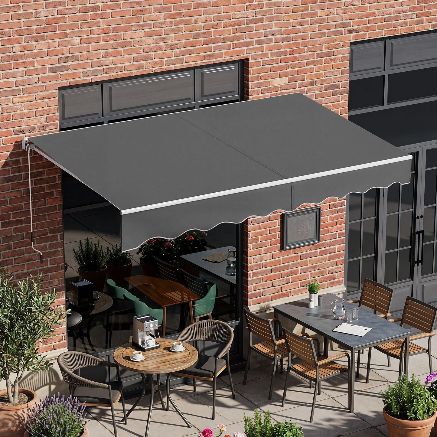 Retractable Manual Awning, Anti-UV and Waterproof Garden Patio Canopy with Fittings
