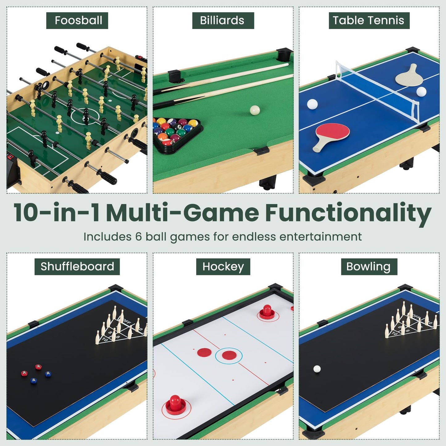 10-in-1 Combo Game Table Set with Foosball and Air Hockey