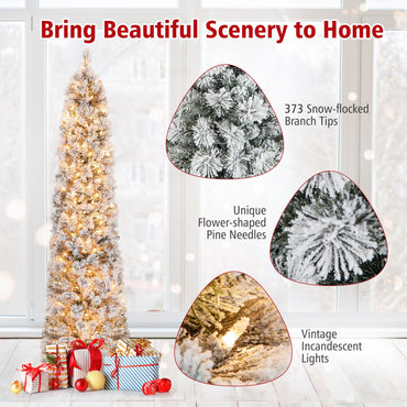 6 FT Slim Pencil Christmas Tree, Pre-lit Xmas Tree with Branch Tips