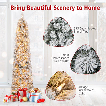 6 FT Slim Pencil Christmas Tree, Pre-lit Xmas Tree with Branch Tips