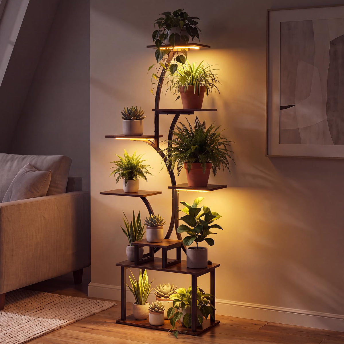 Plant Stand with Grow Lights, 158cm Tall 8-Tier Corner Metal Plant Shelf Flowerpot Holder