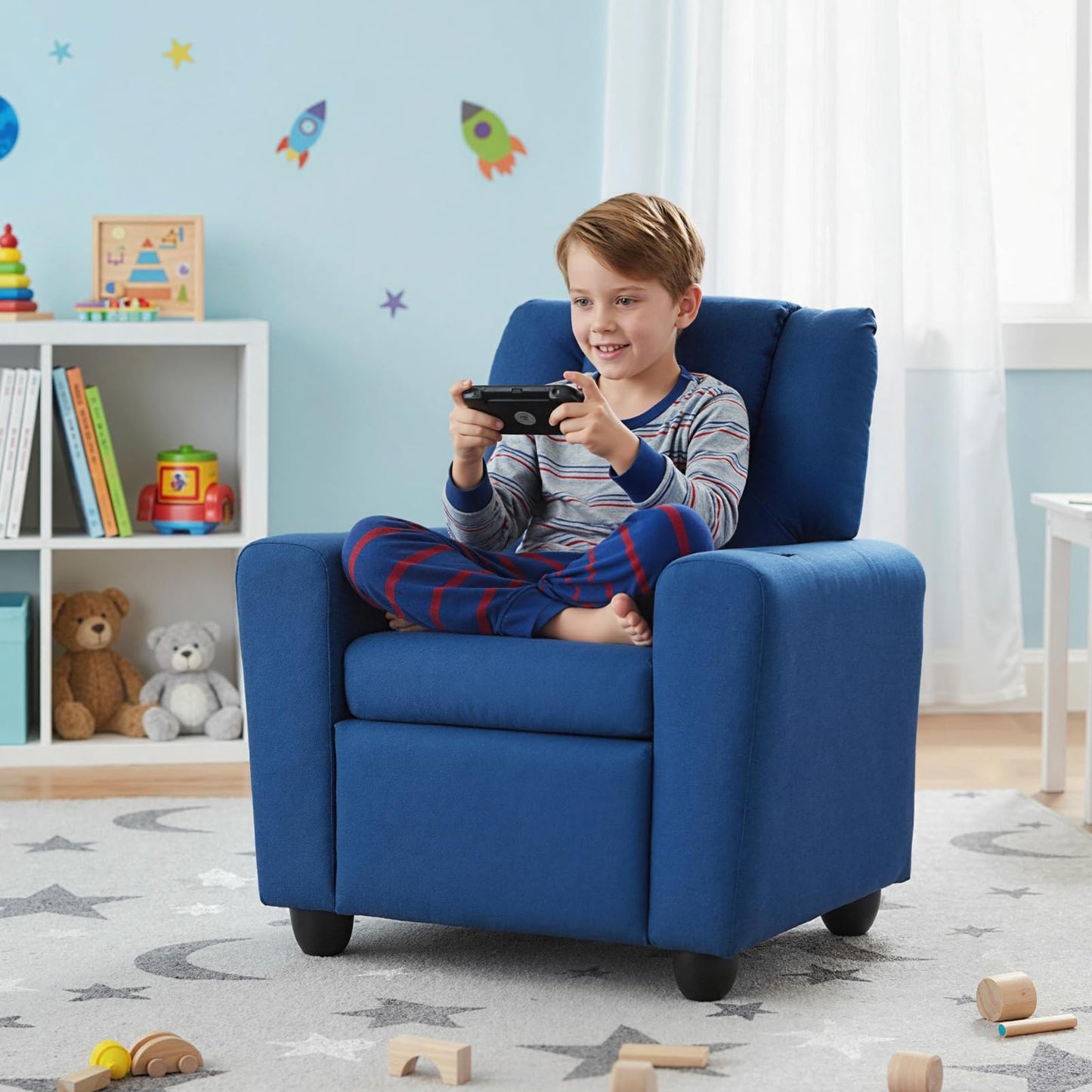 Kids Recliner with Cup Holder PU Leather Kids Reclining Chair