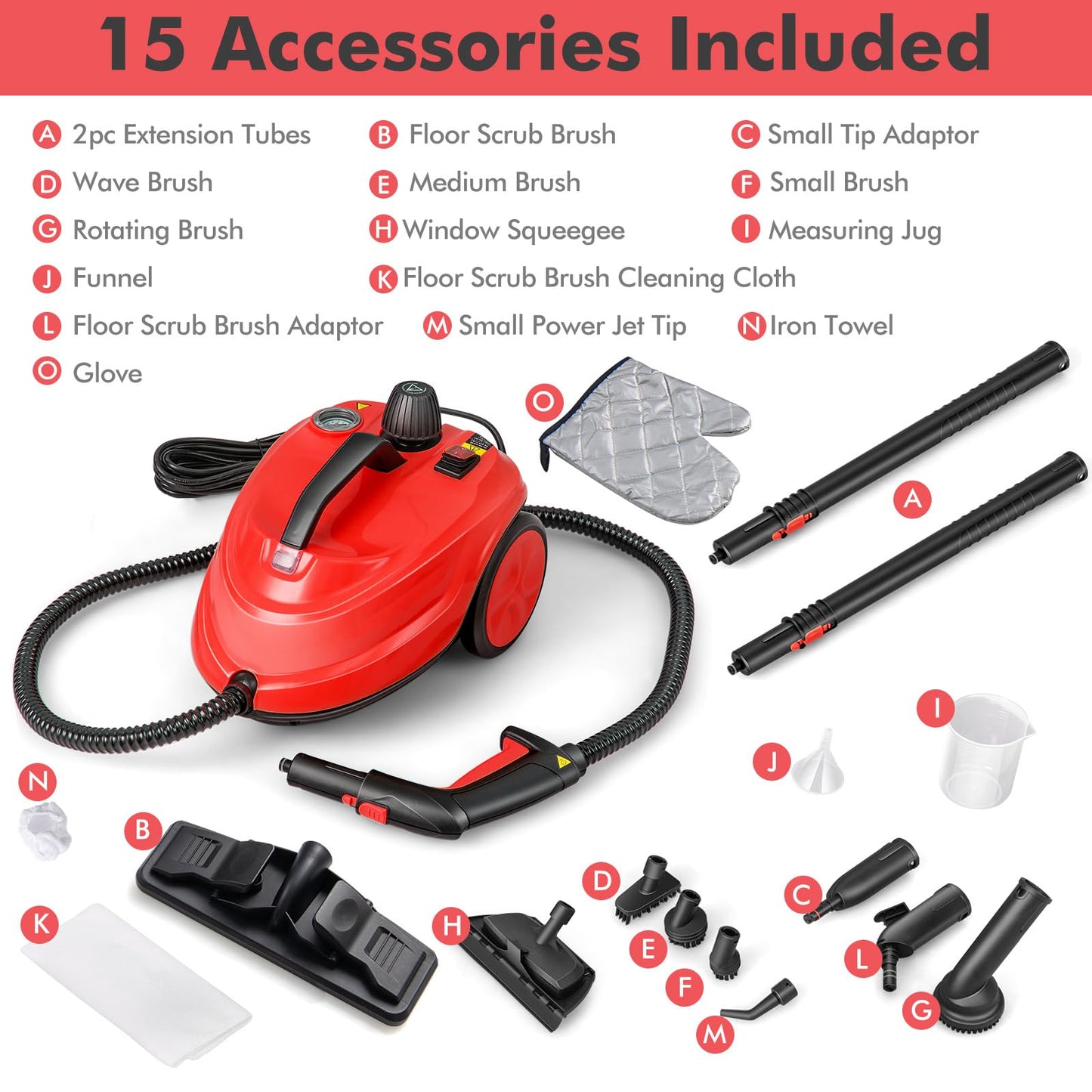 2000W 1.8L Multipurpose Adjustable Steam Cleaner with 13 Accessories