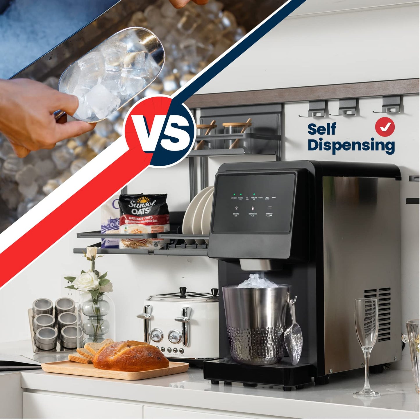 26kg(60lbs)/24H Ice Making Machine Self Dispensing Countertop Nugget Ice Maker