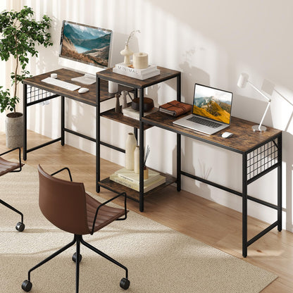 240 cm Long Convertible 2-Person Desk with Printer Stand and Adjustable Shelf