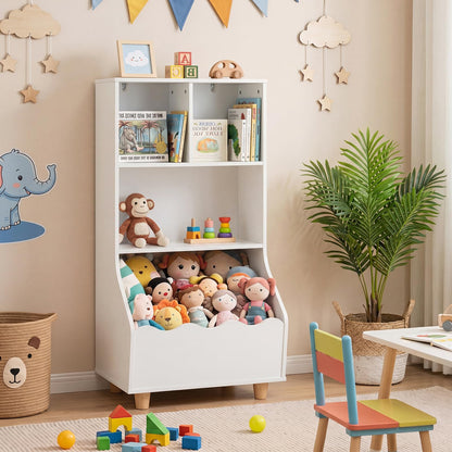3-Tier Wooden Bookshelf with 2 Anti-Toppling Devices Top Surface and 3 Compartments