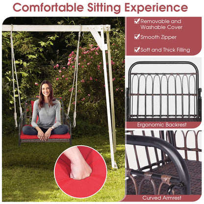 1 Person Rattan Woven Hammock Chair with Back and Seat Cushion