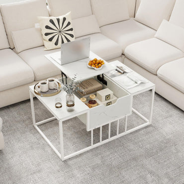 Lift Up Top Coffee Table, Marble Center Table with Hidden Storage