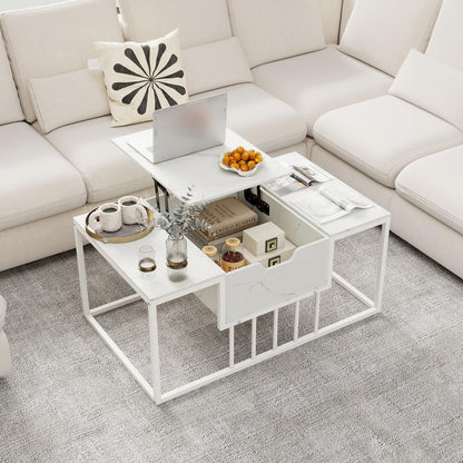 Lift Up Top Coffee Table, Marble Center Table with Hidden Storage