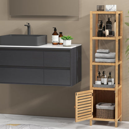 Freestanding Storage Cupboard with Shuttered Door and Open Shelves