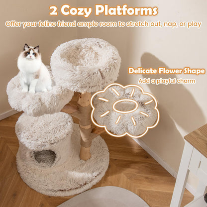 102 CM Tall Real Wood Branch Kitten Tower with Condo and 2 Flower Platforms
