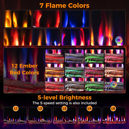 91cm Electric Fireplace with Remote and Multicolour Flame