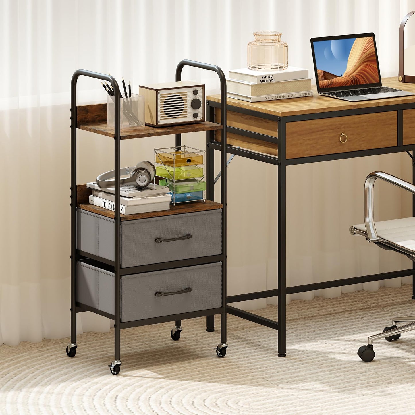 Rolling Utility Storage Cart Mobile Printer Stand with 2 Open Shelves