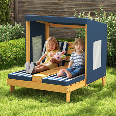 Kids Double Sun Lounger, 2-Seater Garden Lounge Chair with Canopy
