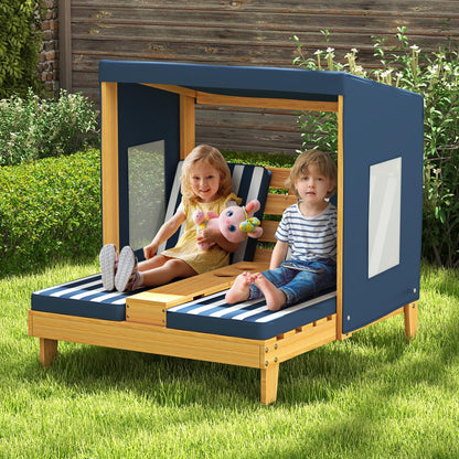 Kids Double Sun Lounger, 2-Seater Garden Lounge Chair with Canopy