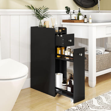 Small Bathroom Storage Cabinet 4-Tier Narrow Toilet Side Storage Cabinet with Slide Out Drawers on Casters