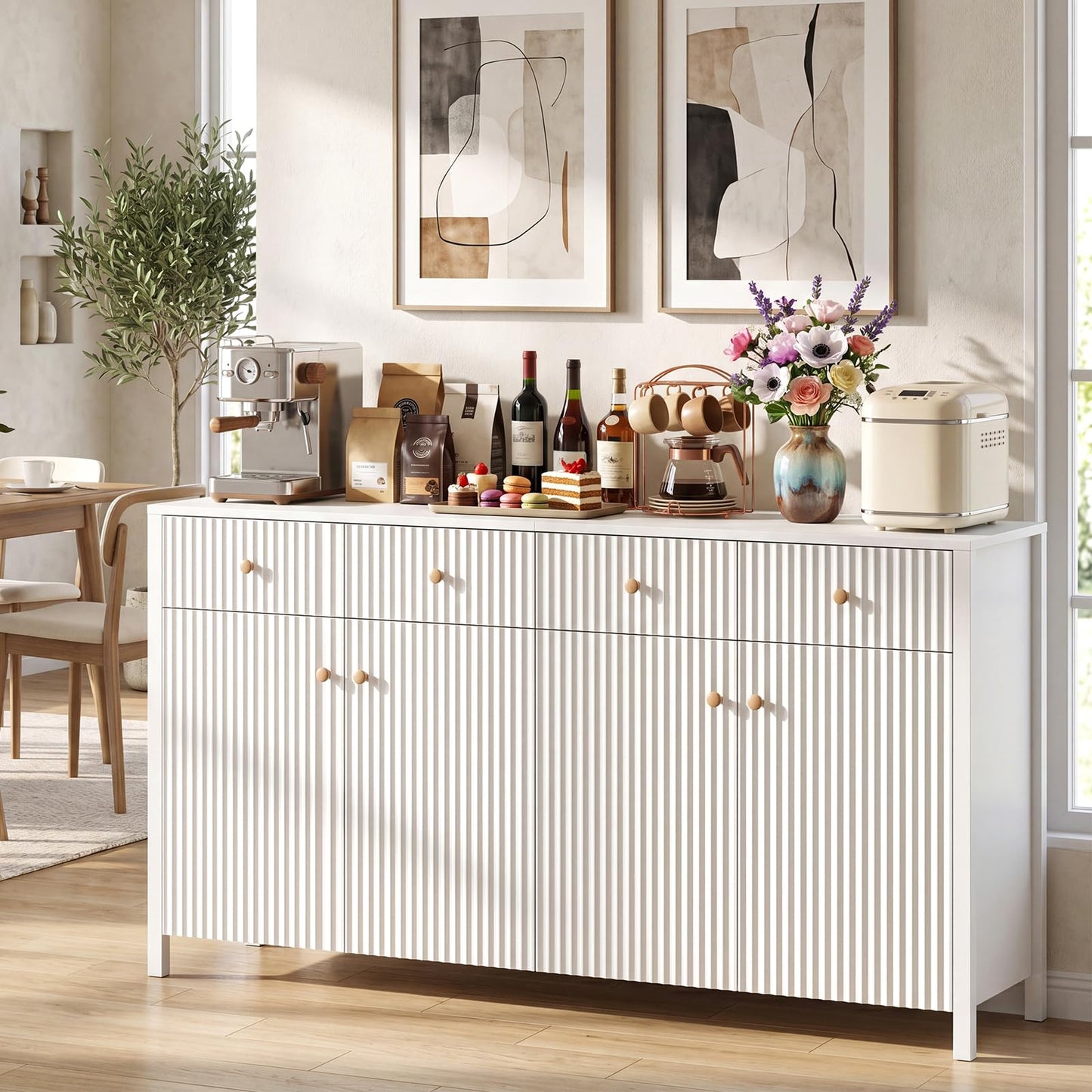 4-Door Kitchen Sideboard, 160cm Wide Buffet Storage Cabinet with 4 Drawers