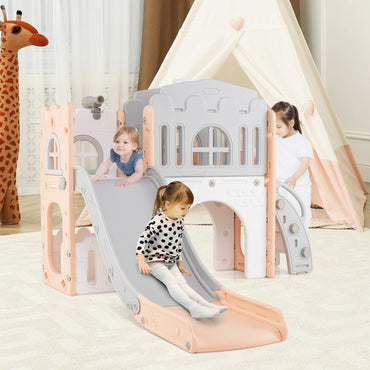 9 in 1 Toddler Slide L Shaped Kids Slide and Climber Playset with Basketball Hoop