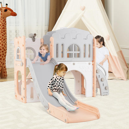 9 in 1 Toddler Slide L Shaped Kids Slide and Climber Playset with Basketball Hoop