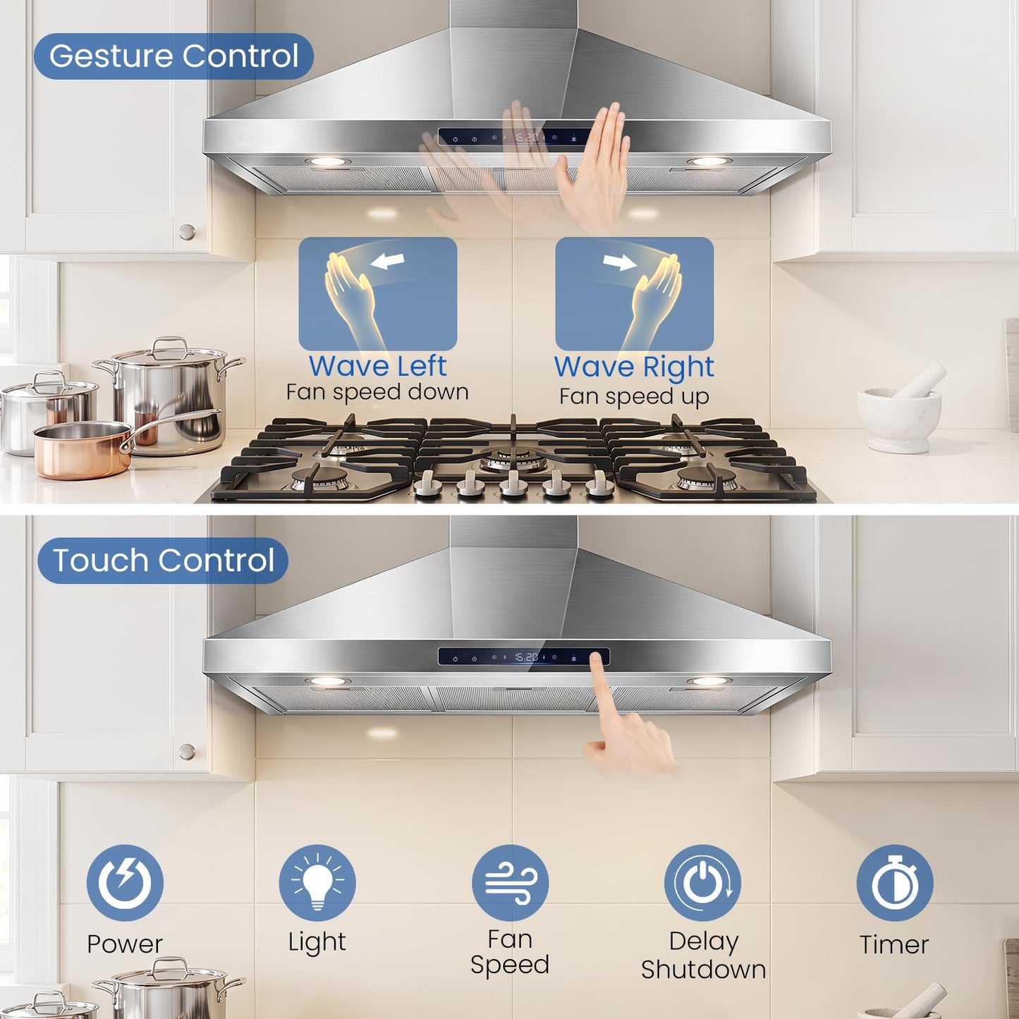 90cm Chimney Cooker Hood, 744 km/h, 8 Speed Fan, Gesture Control