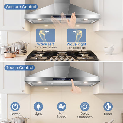 90cm Chimney Cooker Hood, 744 km/h, 8 Speed Fan, Gesture Control