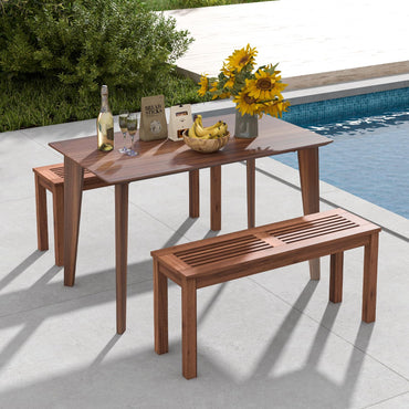 2-Person Patio Wood Bench with Slatted Seat