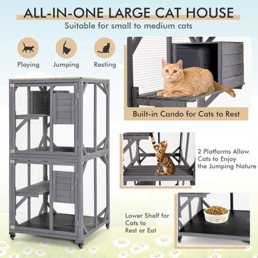Wooden Weatherproof Roof Large Cats Enclosure with 4 Floors