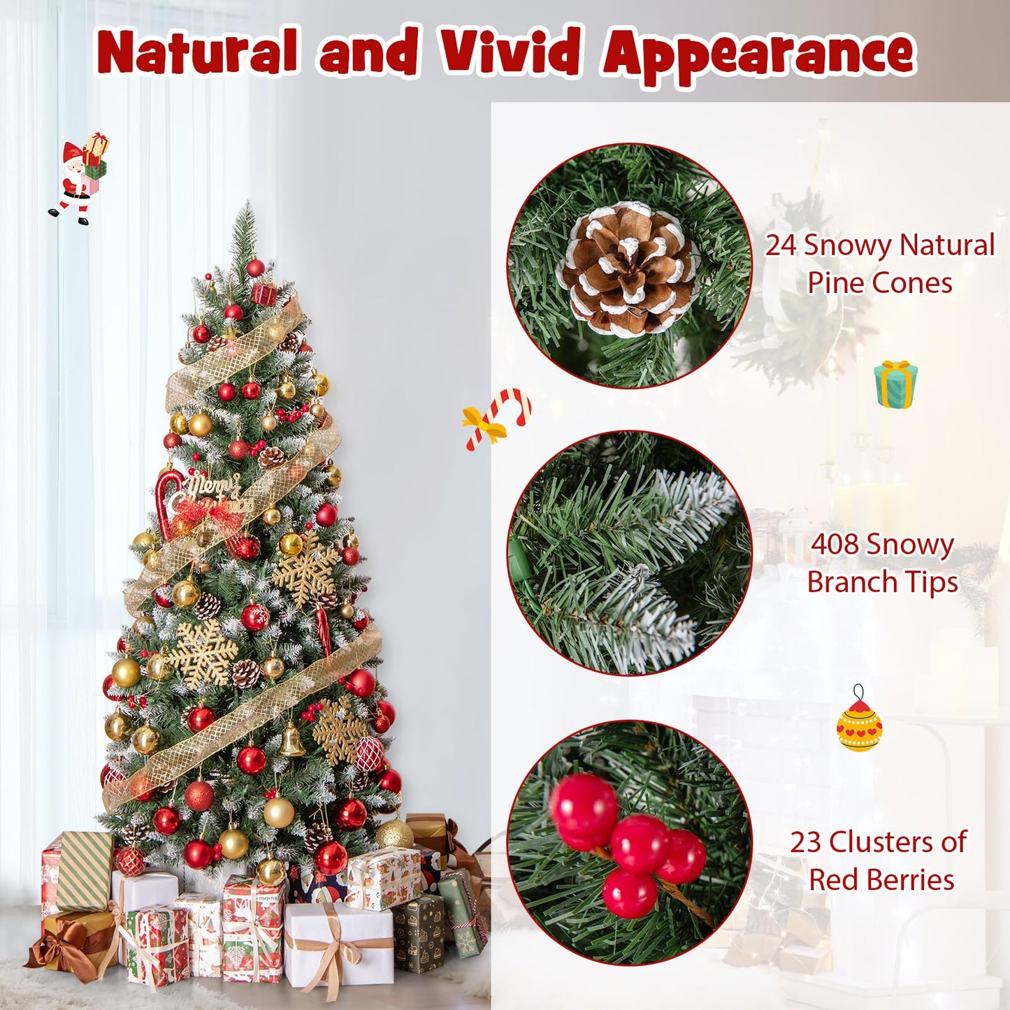 Artificial Christmas Tree with Branch Tips and Natural Pine Cones