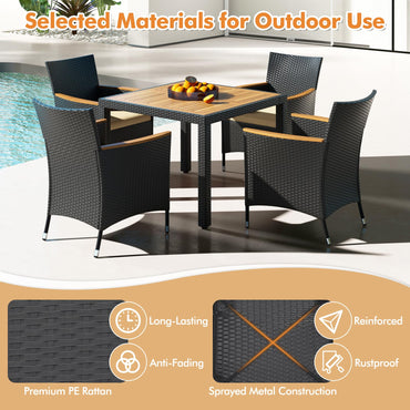 5 PCS Patio Dining Table Rattan Conversation Set with Umbrella Hole