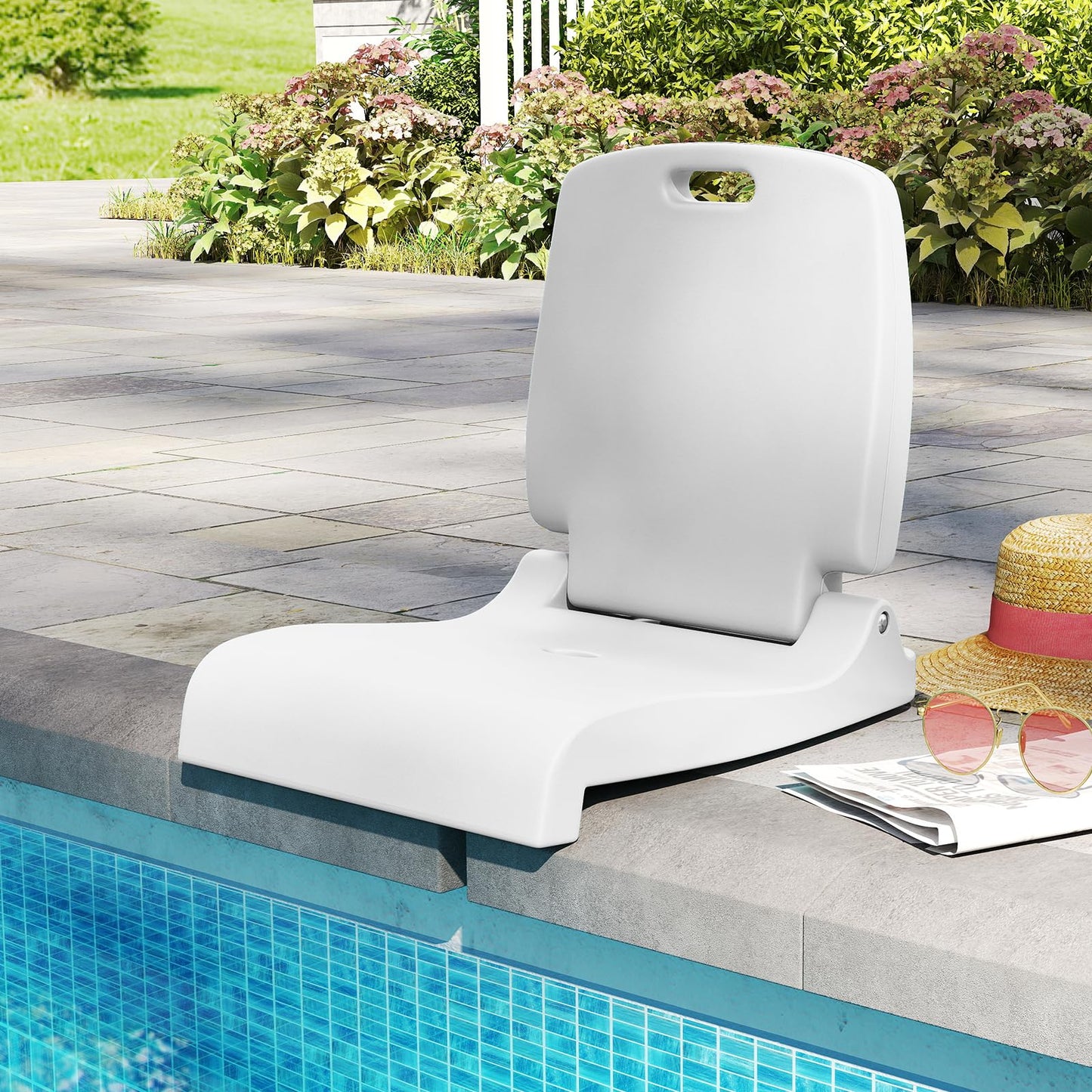 Poolside Chairs with Handle and Back Support for Edge of Pool