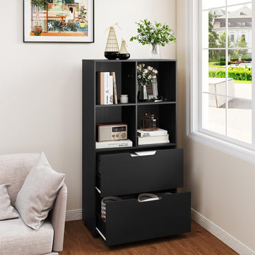 130cm Tall Bookcase, Wooden Cube Bookshelf Storage Cabinet