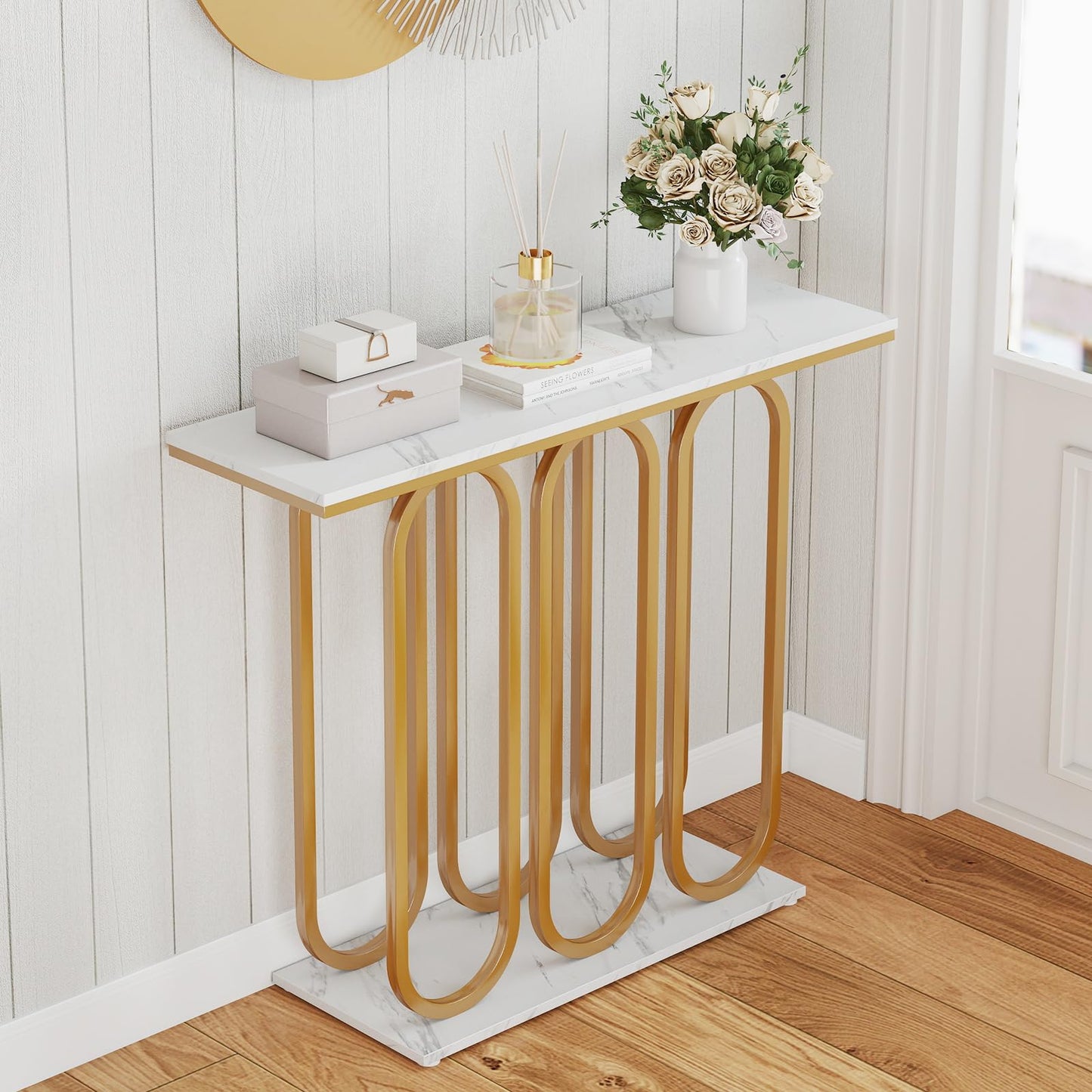 100 CM Faux Marble Entryway Table with Adjustable Foot Pads